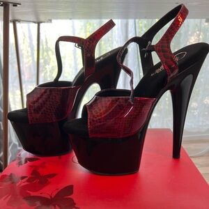 Pleaser High Heels 7” Red Snake Skin Design